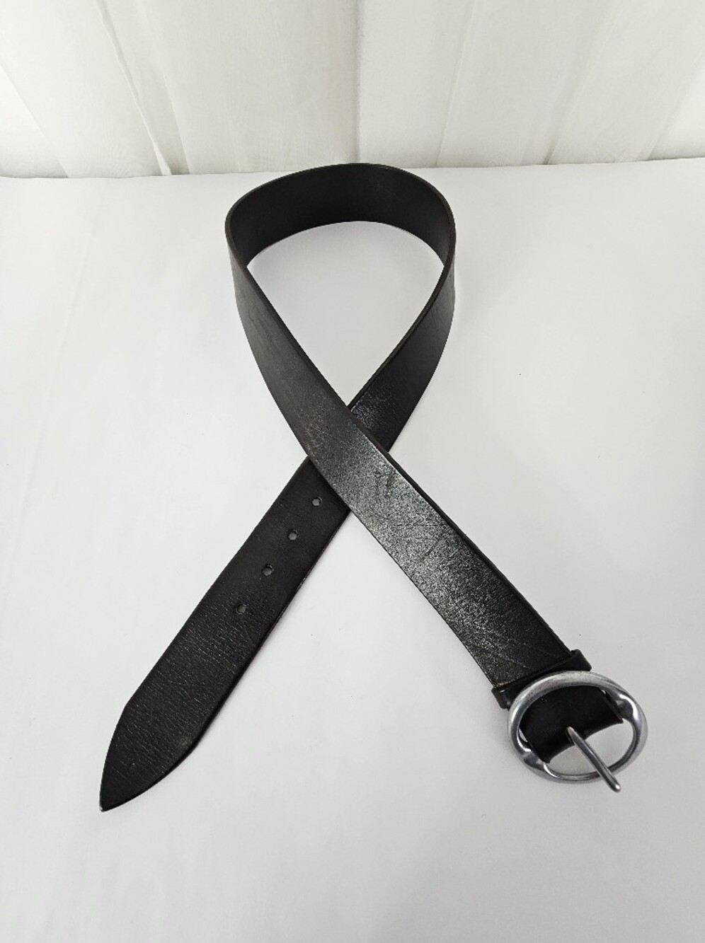 Claudio Orciani Black Leather Round Silver Buckle Belt Made in Italy Luxury